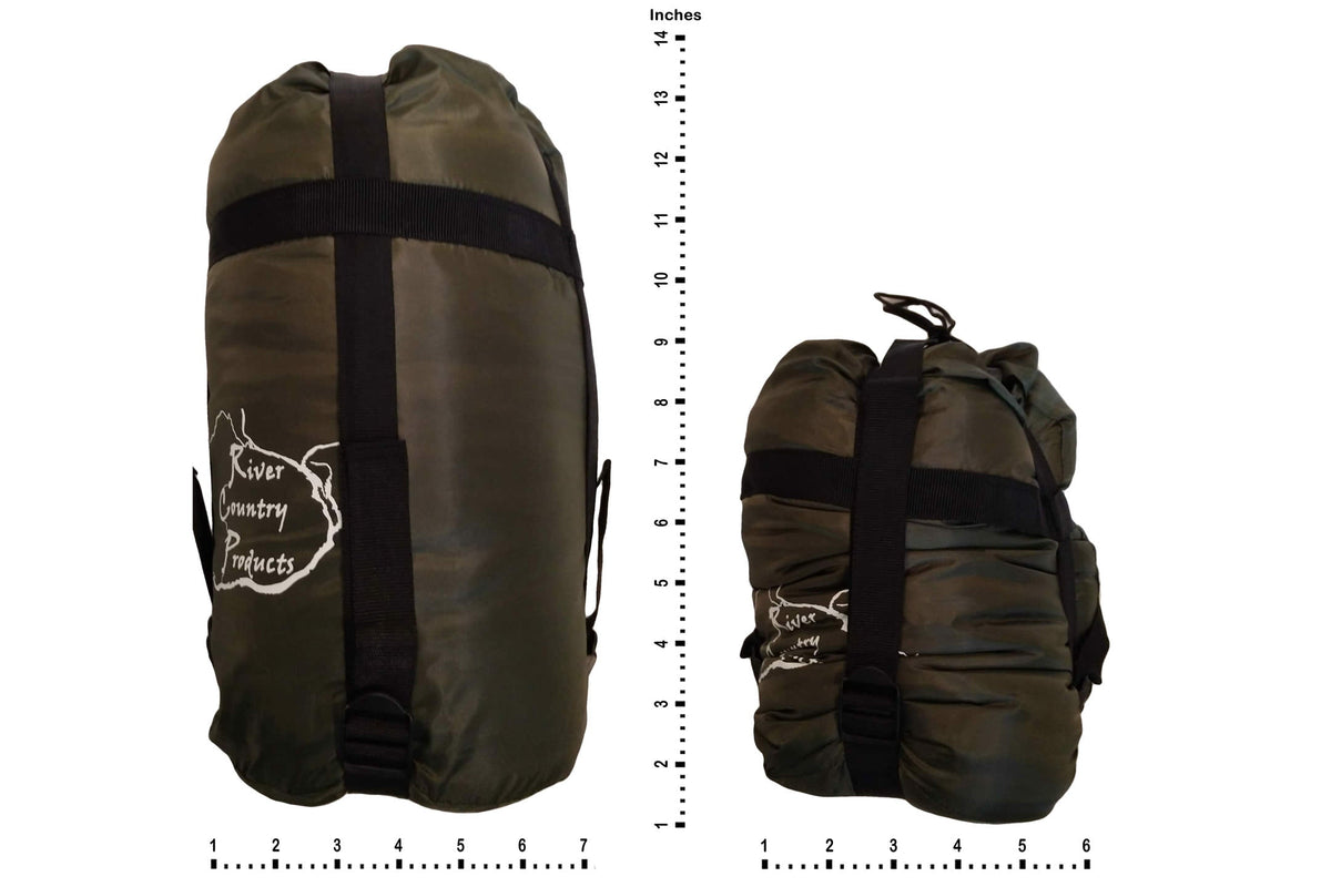 River Country Gear Sleeping Bag, Pad & Pillow Combo Set – 3-Season, Drawstring Hood, Dual Heat Barriers