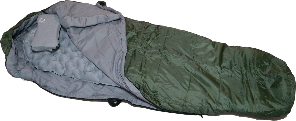 River Country Gear Sleeping Bag, Pad & Pillow Combo Set – 3-Season, Drawstring Hood, Dual Heat Barriers