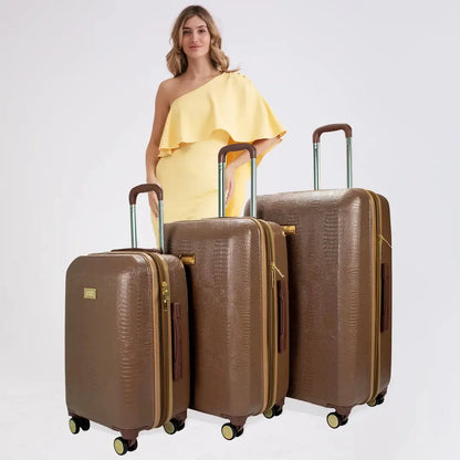 Badgley Mischka 3-Piece Expandable Luggage Set – Snakeskin Texture, 8-Spinner Wheels