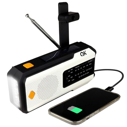 QK 4-in-1 NOAA Weather Radio & Flashlight - Solar & Dynamo White