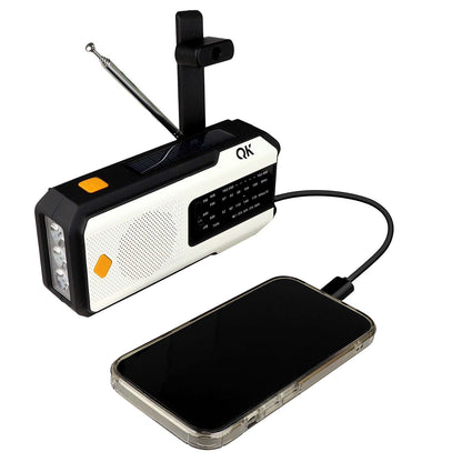 QK 4-in-1 NOAA Weather Radio & Flashlight - Solar & Dynamo White