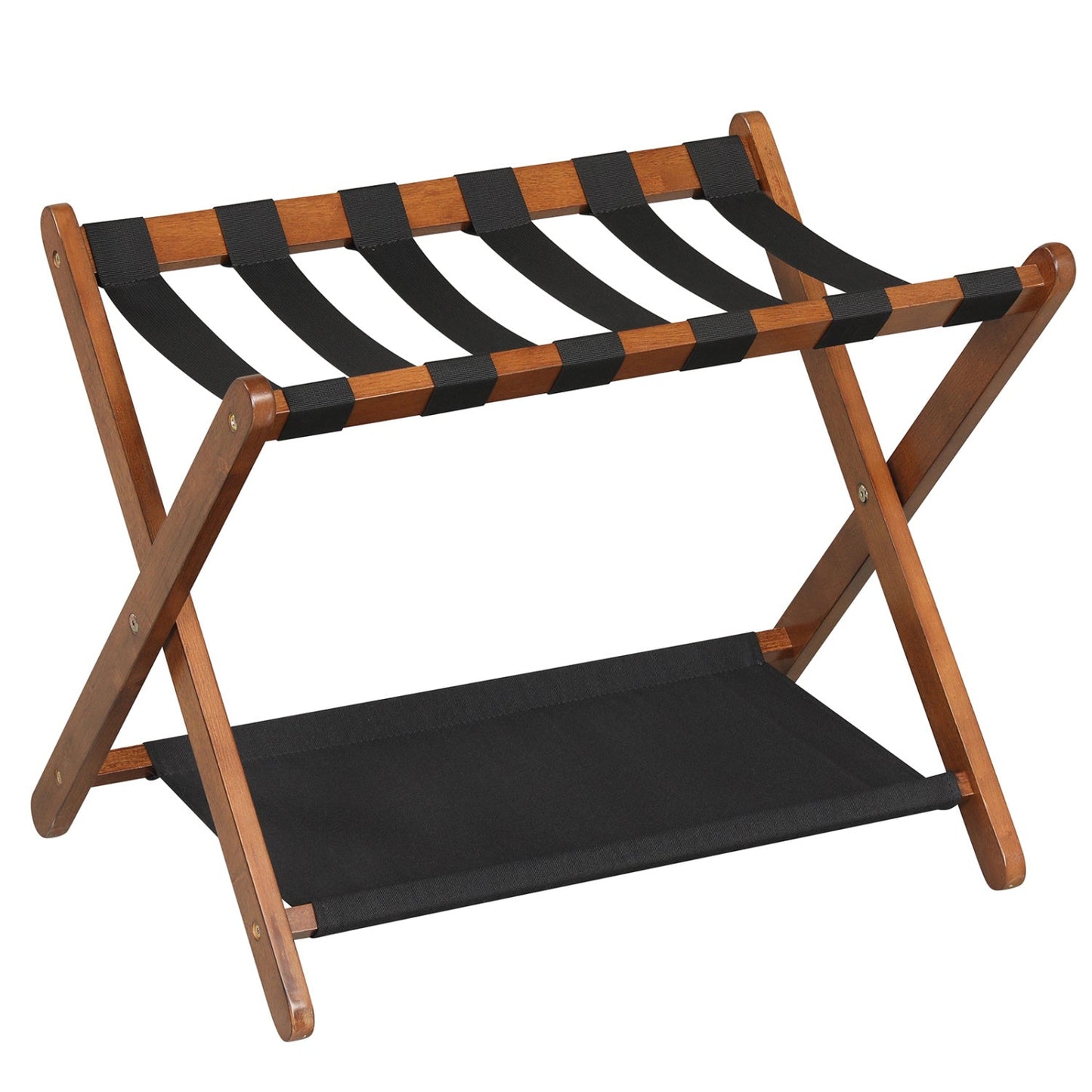 Folding Luggage Rack | Solid Rubberwood | 2-Tier | 110 lb Capacity | Fits 61–71cm Luggage | Brown or White