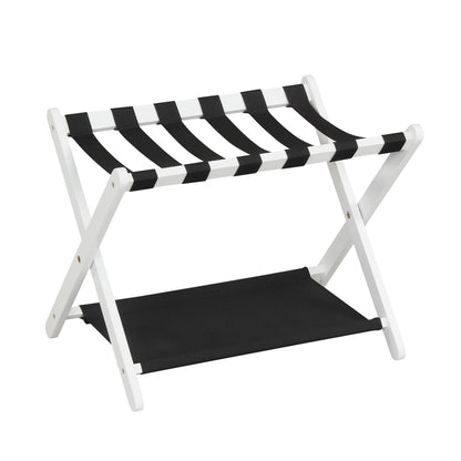 Folding Luggage Rack | Solid Rubberwood | 2-Tier | 110 lb Capacity | Fits 61–71cm Luggage | Brown or White