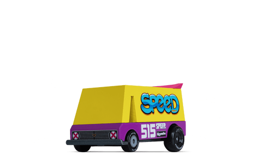 Speed Vandal toy car in yellow/purple with Speed 515 decals and black wheels