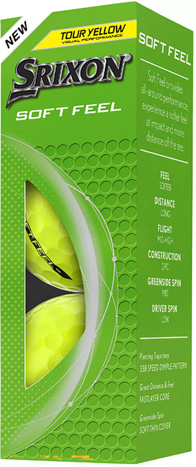 Srixon 2025 Soft Feel Golf Balls | FastLayer Core | 338 Speed Dimple | White or Yellow - Niksstuff