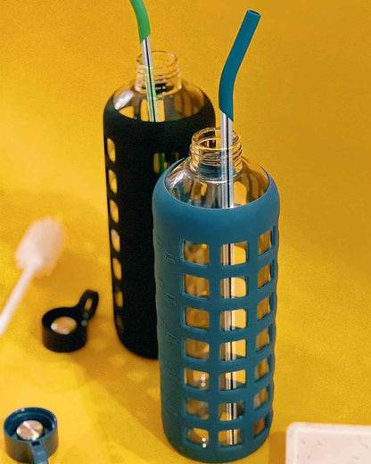 purifyou 14.5" Stainless Steel Straws with Silicone Tips - Set of 5