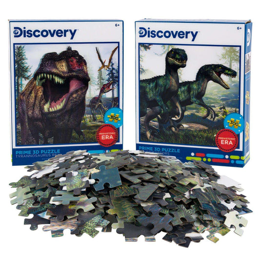 3D lenticular dinosaur jigsaw puzzle set with two boxes and loose 300-piece pieces