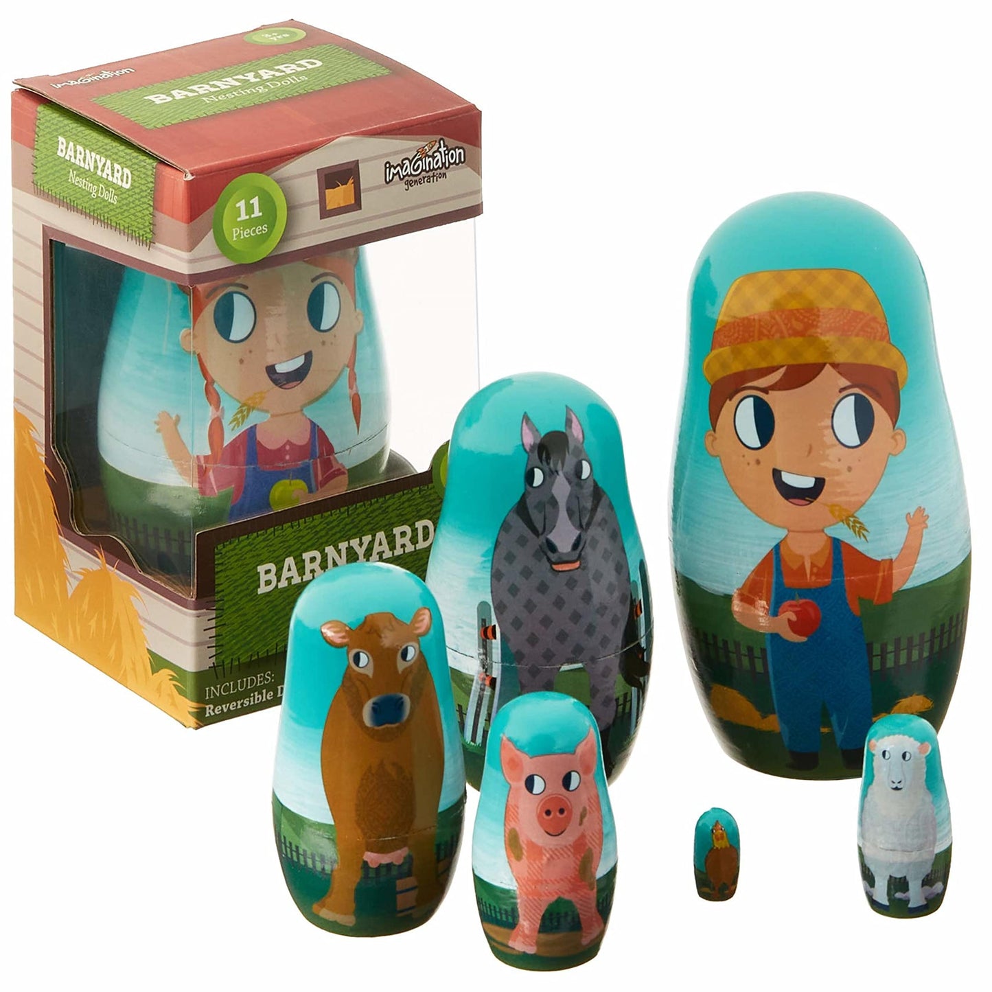 Barnyard Nesting Dolls | 6-Piece Matryoshka-Style Stacking Toy | Farm Animals | Chucklebox - Niksstuff