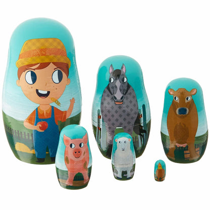 Barnyard Nesting Dolls | 6-Piece Matryoshka-Style Stacking Toy | Farm Animals | Chucklebox - Niksstuff
