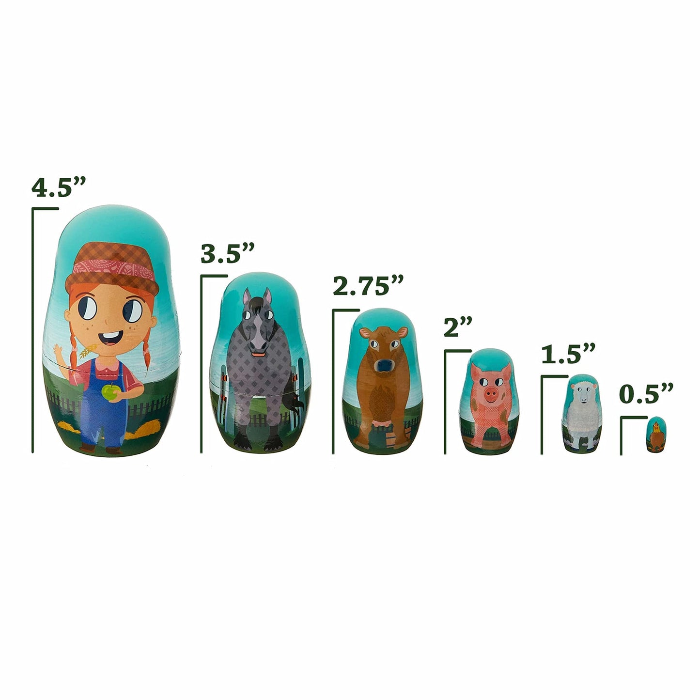 Barnyard Nesting Dolls | 6-Piece Matryoshka-Style Stacking Toy | Farm Animals | Chucklebox - Niksstuff