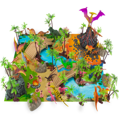 Prehistoric Playset | 100-Piece Dinosaur & Caveman Set with Playmat | Chucklebox - Niksstuff