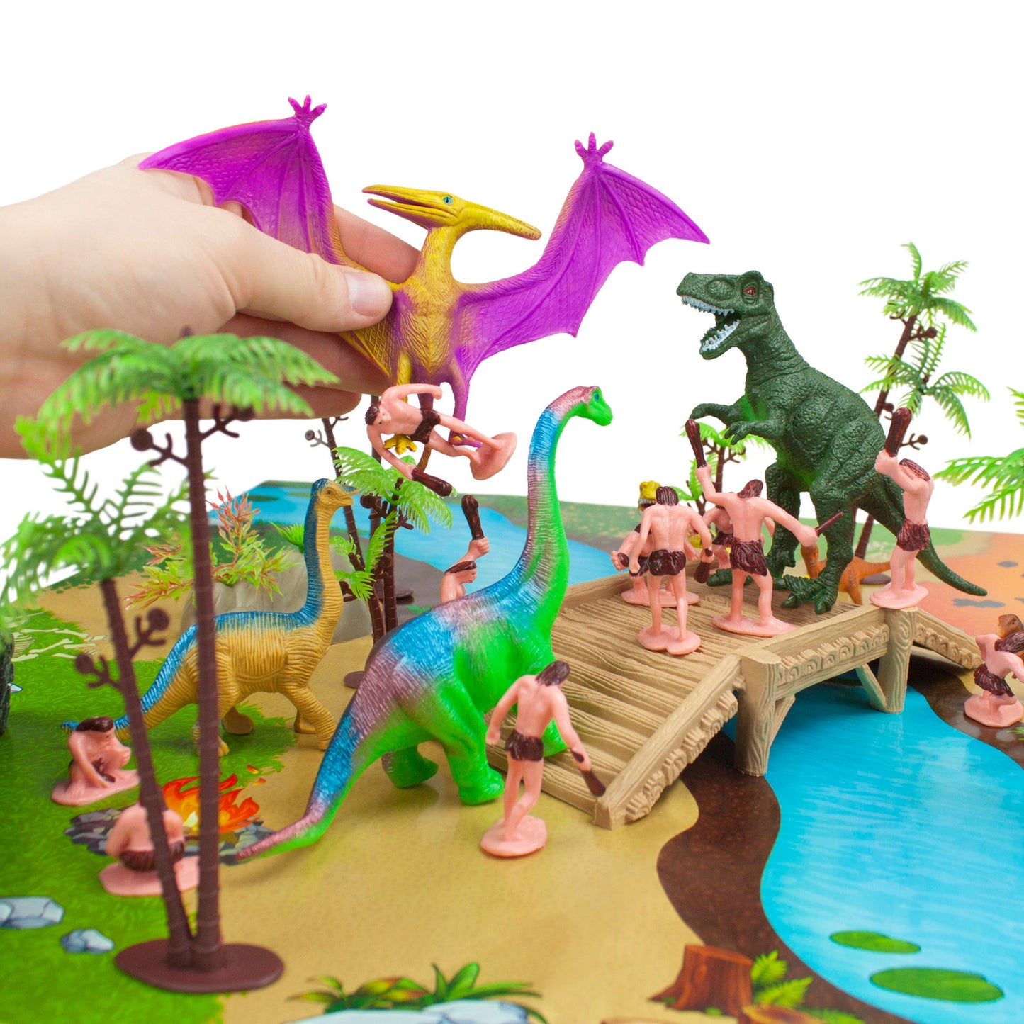 Prehistoric Playset | 100-Piece Dinosaur & Caveman Set with Playmat | Chucklebox - Niksstuff