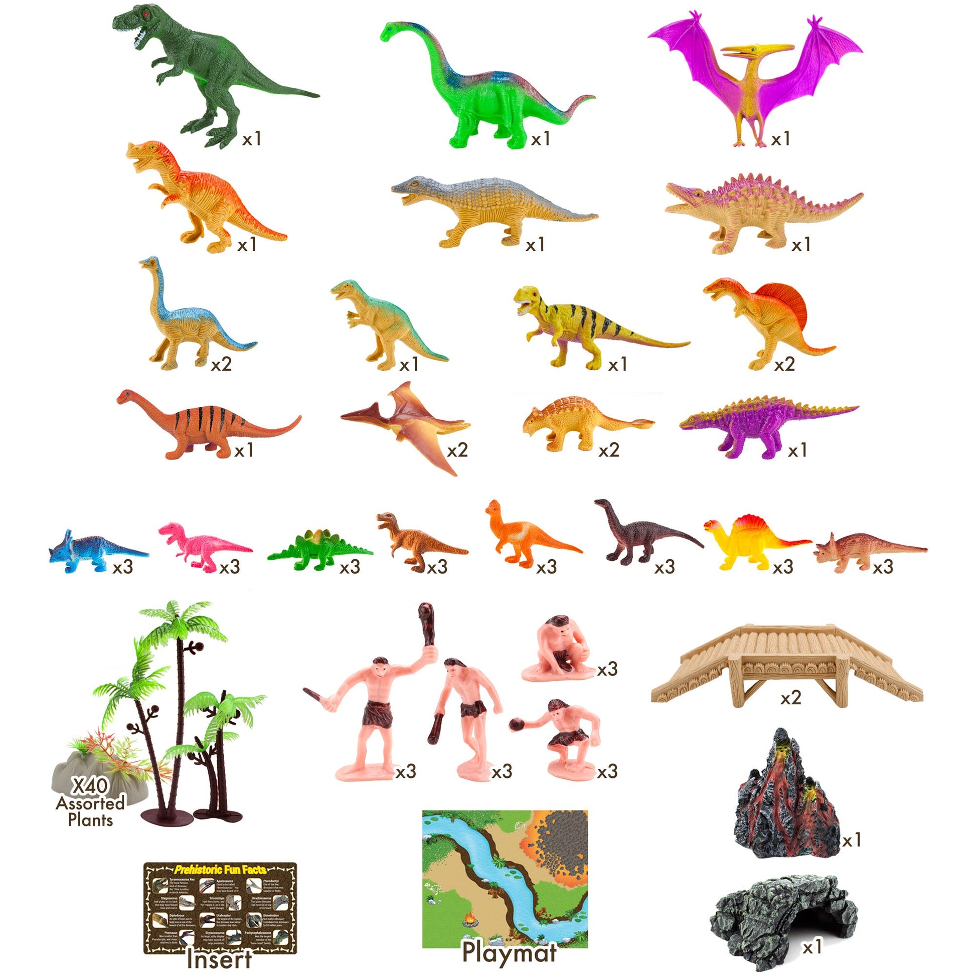 Prehistoric Playset | 100-Piece Dinosaur & Caveman Set with Playmat | Chucklebox - Niksstuff