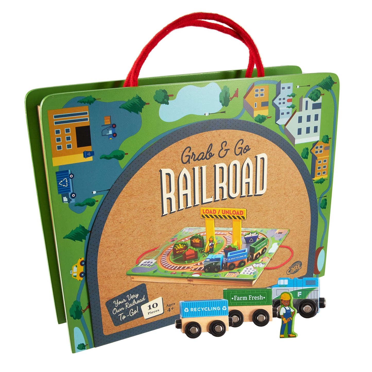 Grab & Go Railroad | Portable Magnetic Train Set | Recycling & Farming Theme | Chucklebox - Niksstuff