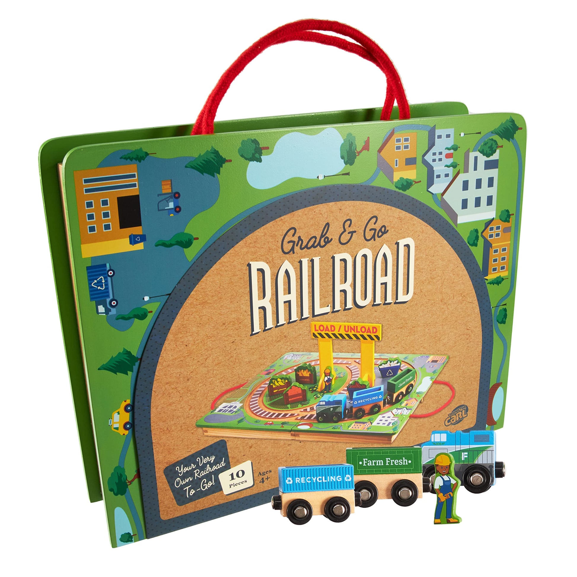 Grab & Go Railroad | Portable Magnetic Train Set | Recycling & Farming Theme | Chucklebox - Niksstuff