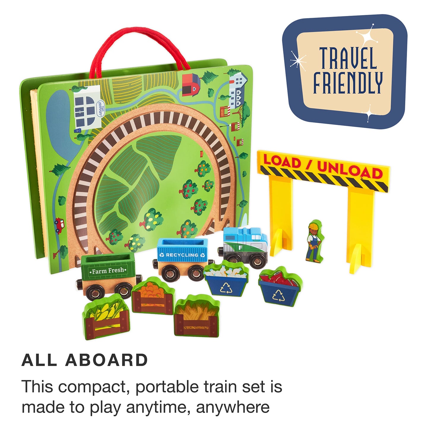 Grab & Go Railroad | Portable Magnetic Train Set | Recycling & Farming Theme | Chucklebox - Niksstuff