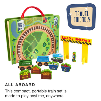 Grab & Go Railroad | Portable Magnetic Train Set | Recycling & Farming Theme | Chucklebox - Niksstuff