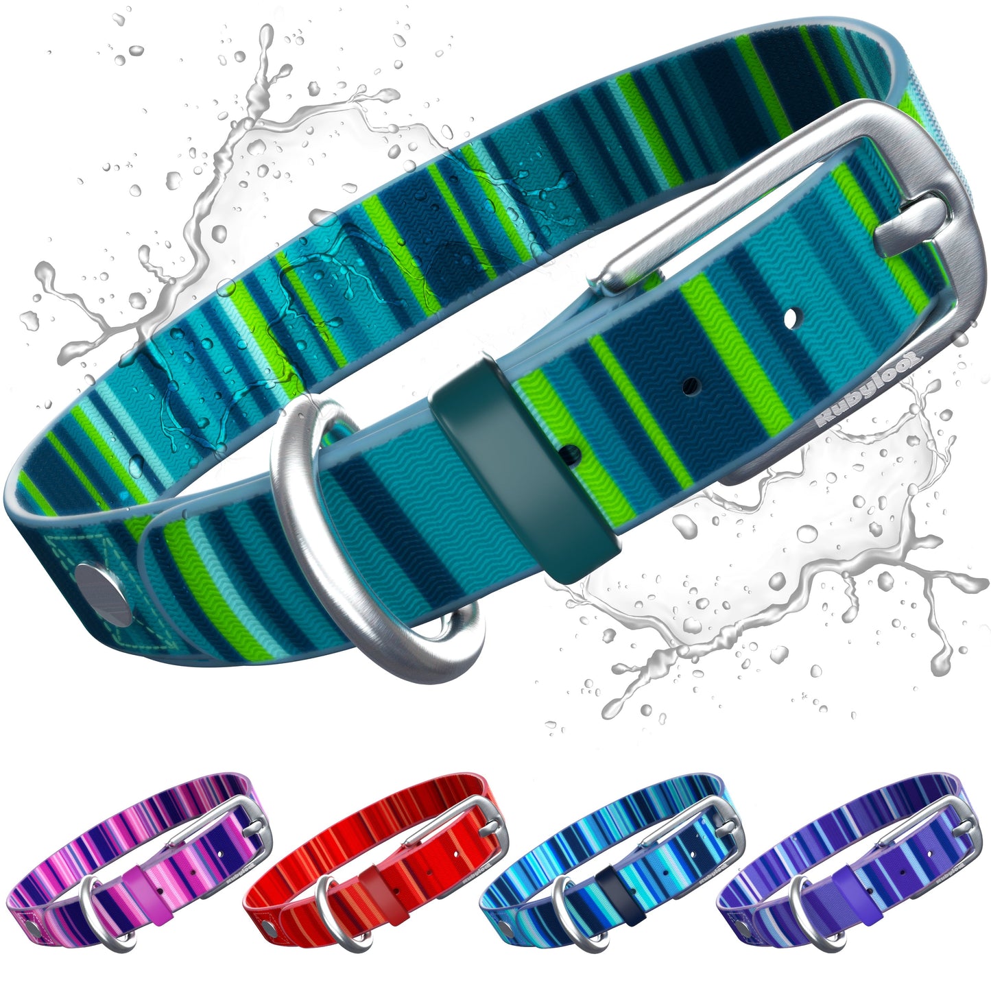 Rubyloo Waterproof Dog Collar | Washable & Stink-Proof | Poly-Coated Nylon | S, M or L | 5 Colors