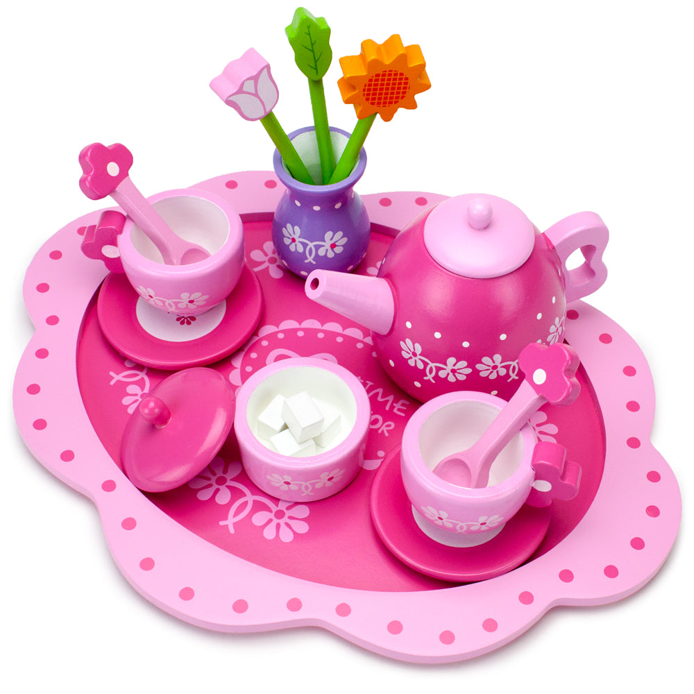 Pink Blossoms Tea Time for Two | 16-Piece Kids' Tea Set | Chucklebox - Niksstuff