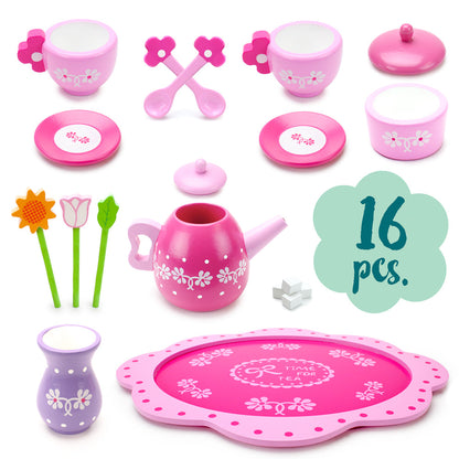 Pink Blossoms Tea Time for Two | 16-Piece Kids' Tea Set | Chucklebox - Niksstuff