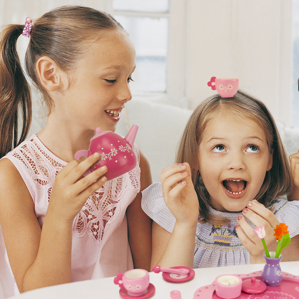 Pink Blossoms Tea Time for Two | 16-Piece Kids' Tea Set | Chucklebox - Niksstuff