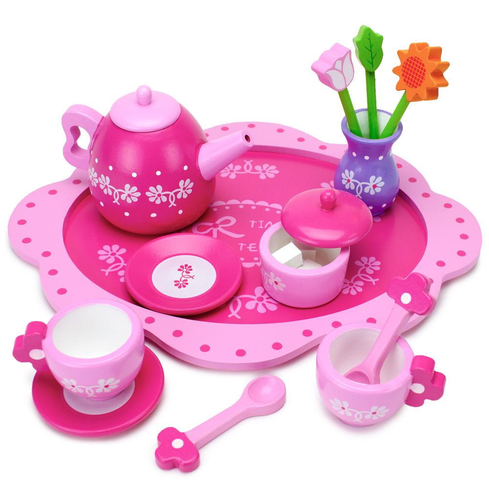 Pink Blossoms Tea Time for Two | 16-Piece Kids' Tea Set | Chucklebox - Niksstuff