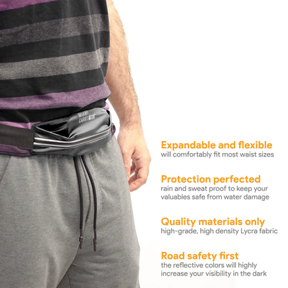 Miami CarryOn Reflective Running Belt Bag – Water-Resistant Lycra, Adjustable Fit