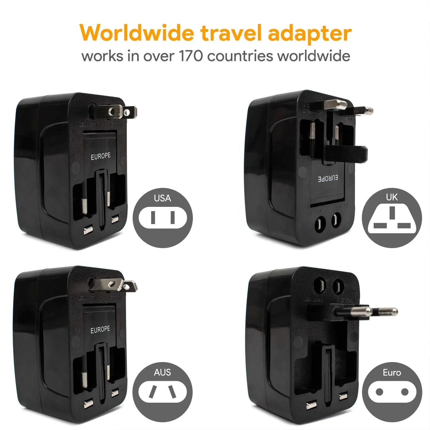 International Travel Adapter with USB Ports | 150+ Countries | Miami Carry On - Niksstuff