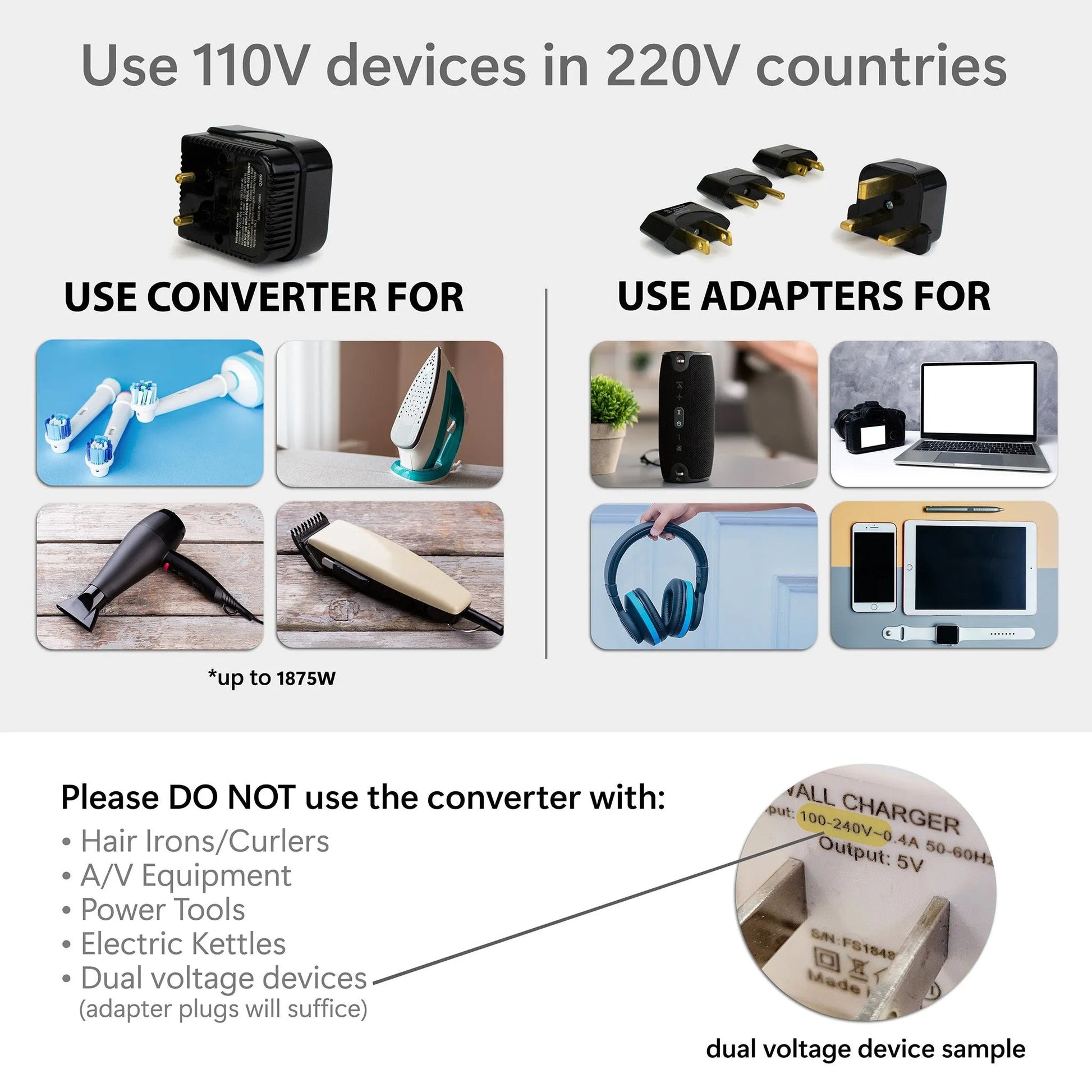 Step-Down Travel Voltage Converter & Adapter Kit | 170+ Countries - Niksstuff