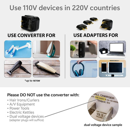 Step-Down Travel Voltage Converter & Adapter Kit | 170+ Countries - Niksstuff