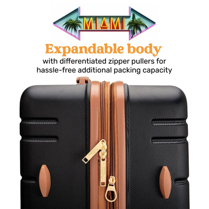 Miami CarryOn Brickell 3-Piece Expandable Luggage Set – ABS Shell, 360° Wheels