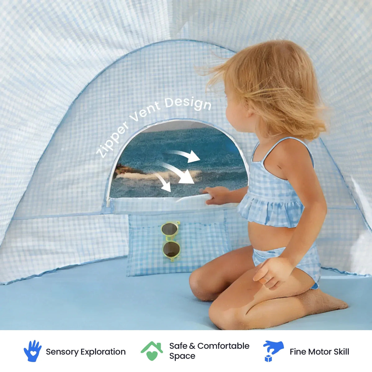 Tiny Land Kids Beach Tent Set with Sand Toys, UV Protection and Sandbag Anchors