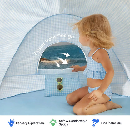 Tiny Land Kids Beach Tent Set with Sand Toys, UV Protection and Sandbag Anchors