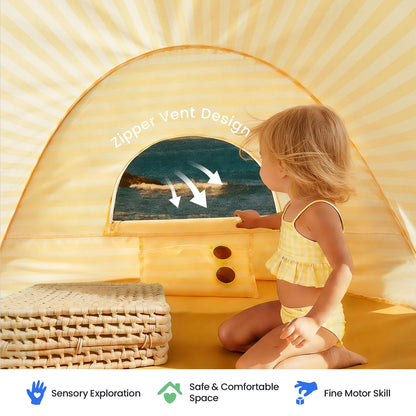 Tiny Land Kids Beach Tent Set with Sand Toys, UV Protection and Sandbag Anchors