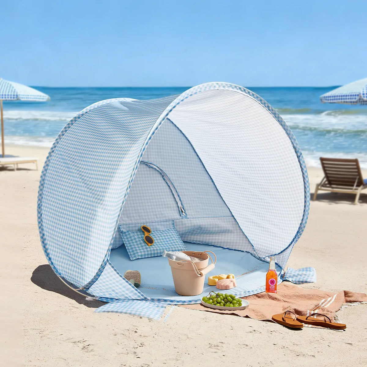 Tiny Land Kids Beach Tent Set with Sand Toys, UV Protection and Sandbag Anchors