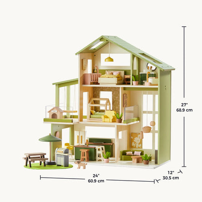 Tiny Land Sweetwood Edge Wooden Dollhouse - 48pc Green & Pink