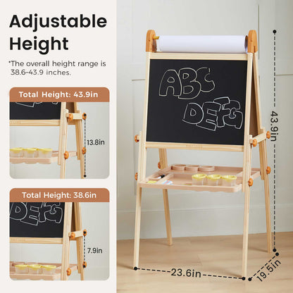 Tiny Land Magnitales Kids Art Easel, Double-Sided Magnetic Whiteboard & Chalkboard