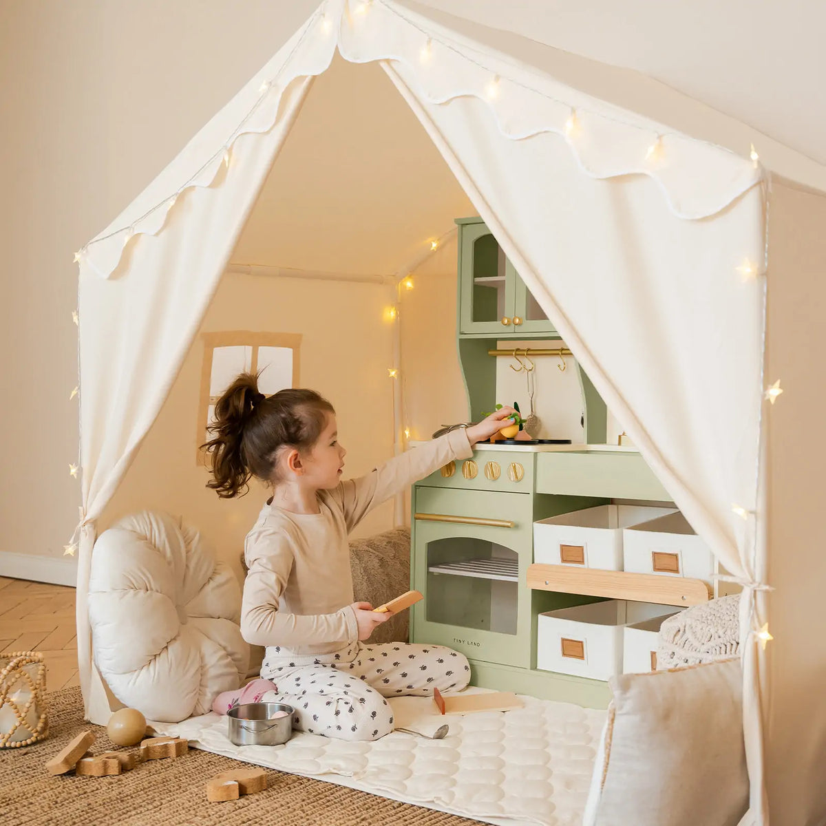 Tiny Land Large Kids Play Tent – Cozy Cabin with Windows & Closable Door