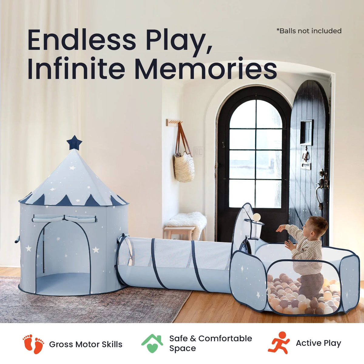 Tiny Land 3-in-1 Play Tunnel, Tent and Ball Pit Set