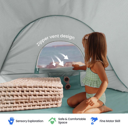 Tiny Land Kids Beach Tent Set with Sand Toys, UV Protection and Sandbag Anchors