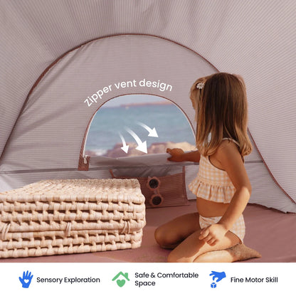 Tiny Land Kids Beach Tent Set with Sand Toys, UV Protection and Sandbag Anchors