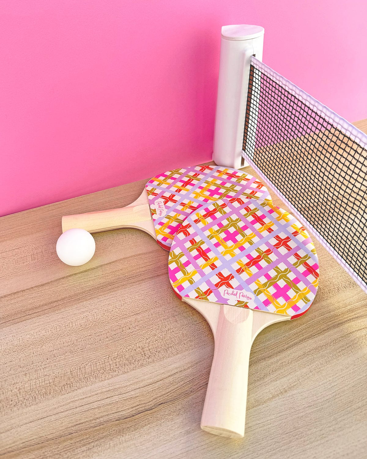Game, Set, Match Table Tennis Set | Plaid Paddles | Adjustable Net | 2 Paddles + 3 Balls | Packed Party - Niksstuff