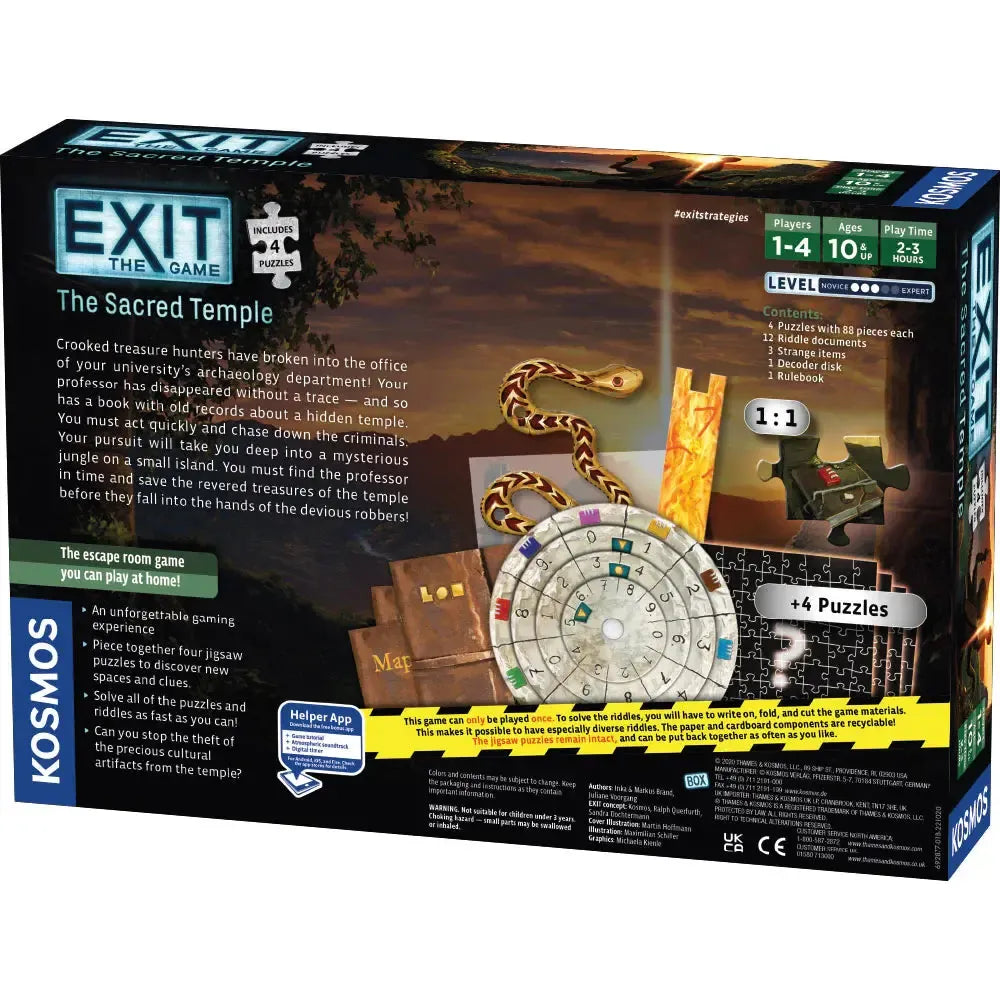 The Sacred Temple | EXIT Escape Room Game with Jigsaw Puzzles | Kosmos | Ages 12+ | 1–4 Players - Niksstuff