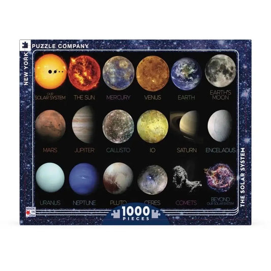Solar system 1000-piece jigsaw puzzle box with planet artwork