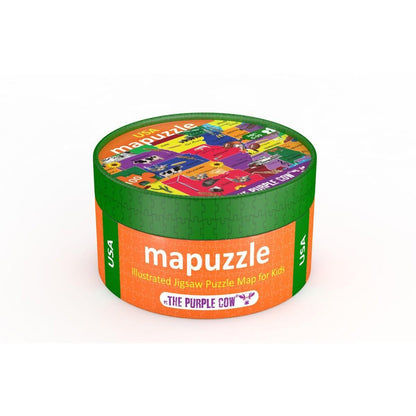 United States of America 100-Piece Jigsaw Puzzle | Purple Cow | Ages 6+ | Cylindrical Box | 14"×10" Finished - Niksstuff