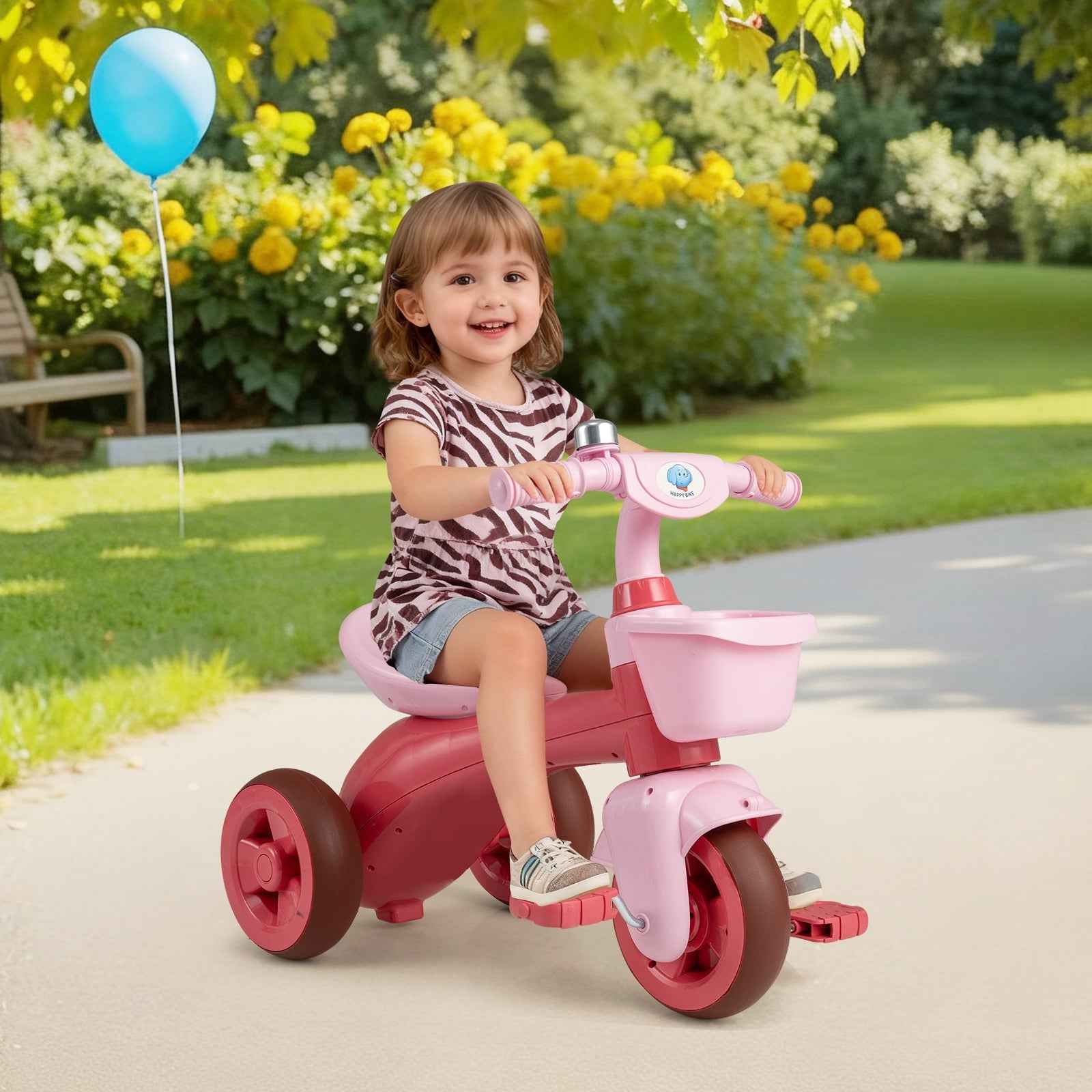 Toddler Tricycle with Front Baskets, Bell & Elephant Design | Ages 3-5