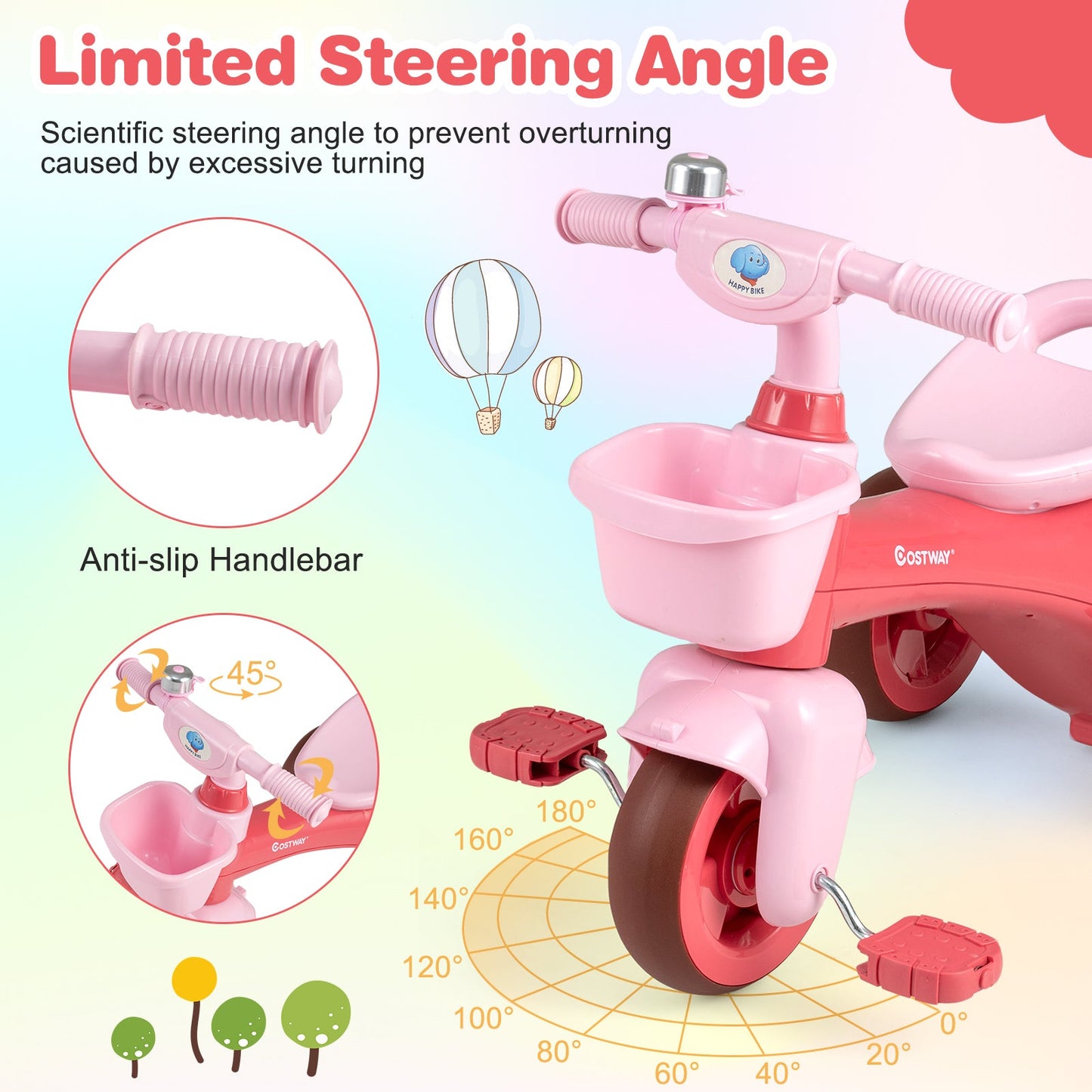 Toddler Tricycle with Front Baskets, Bell & Elephant Design | Ages 3-5