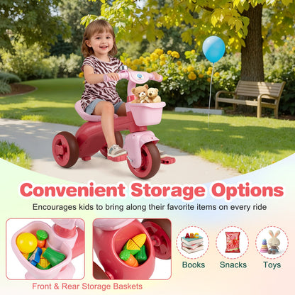 Toddler Tricycle with Front Baskets, Bell & Elephant Design | Ages 3-5