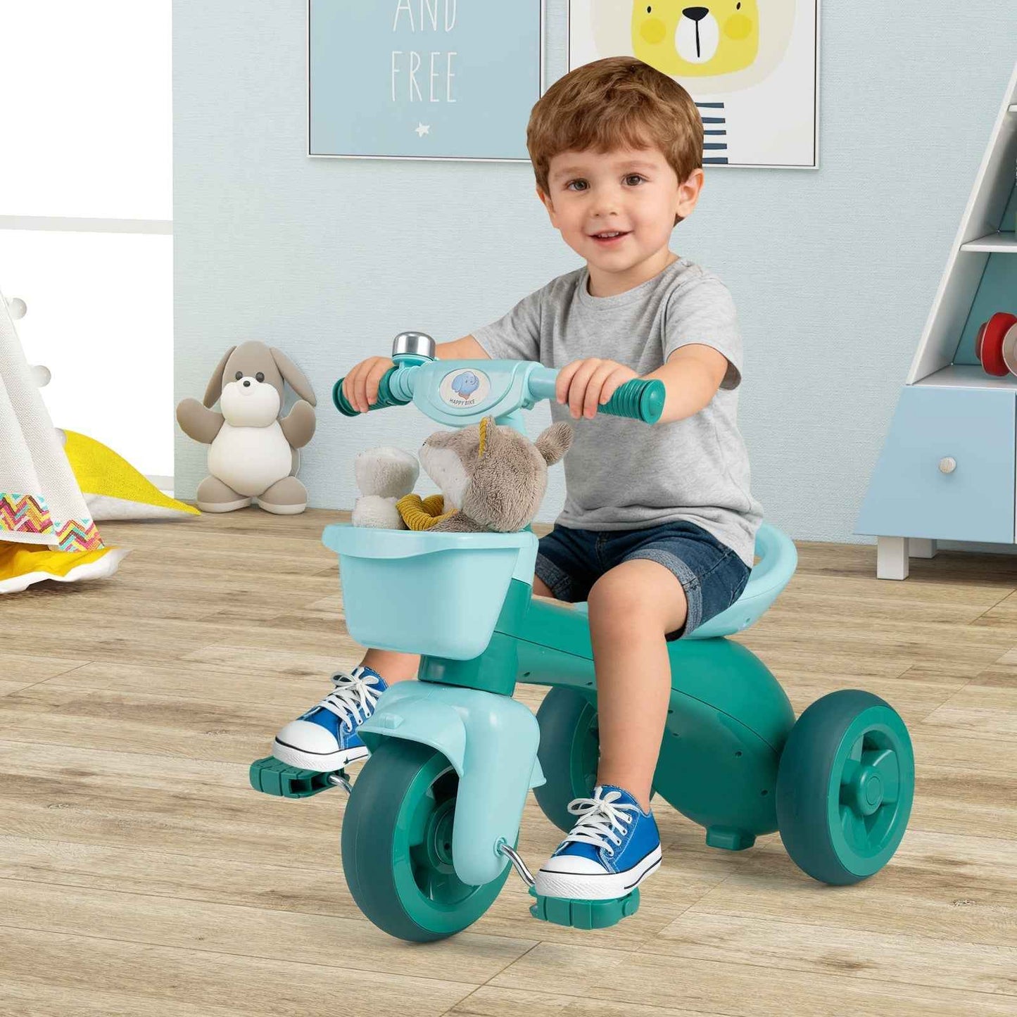Toddler Tricycle with Front Baskets, Bell & Elephant Design | Ages 3-5