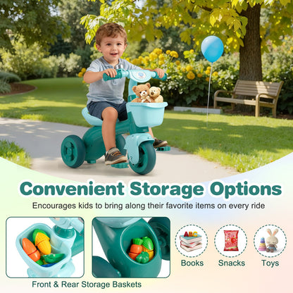Toddler Tricycle with Front Baskets, Bell & Elephant Design | Ages 3-5